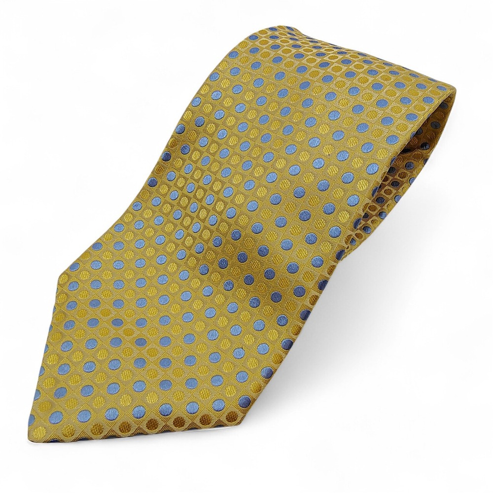 Jones New York Silk Necktie Golden Yellow / Pale Blue Dot Geometric Mens Tie